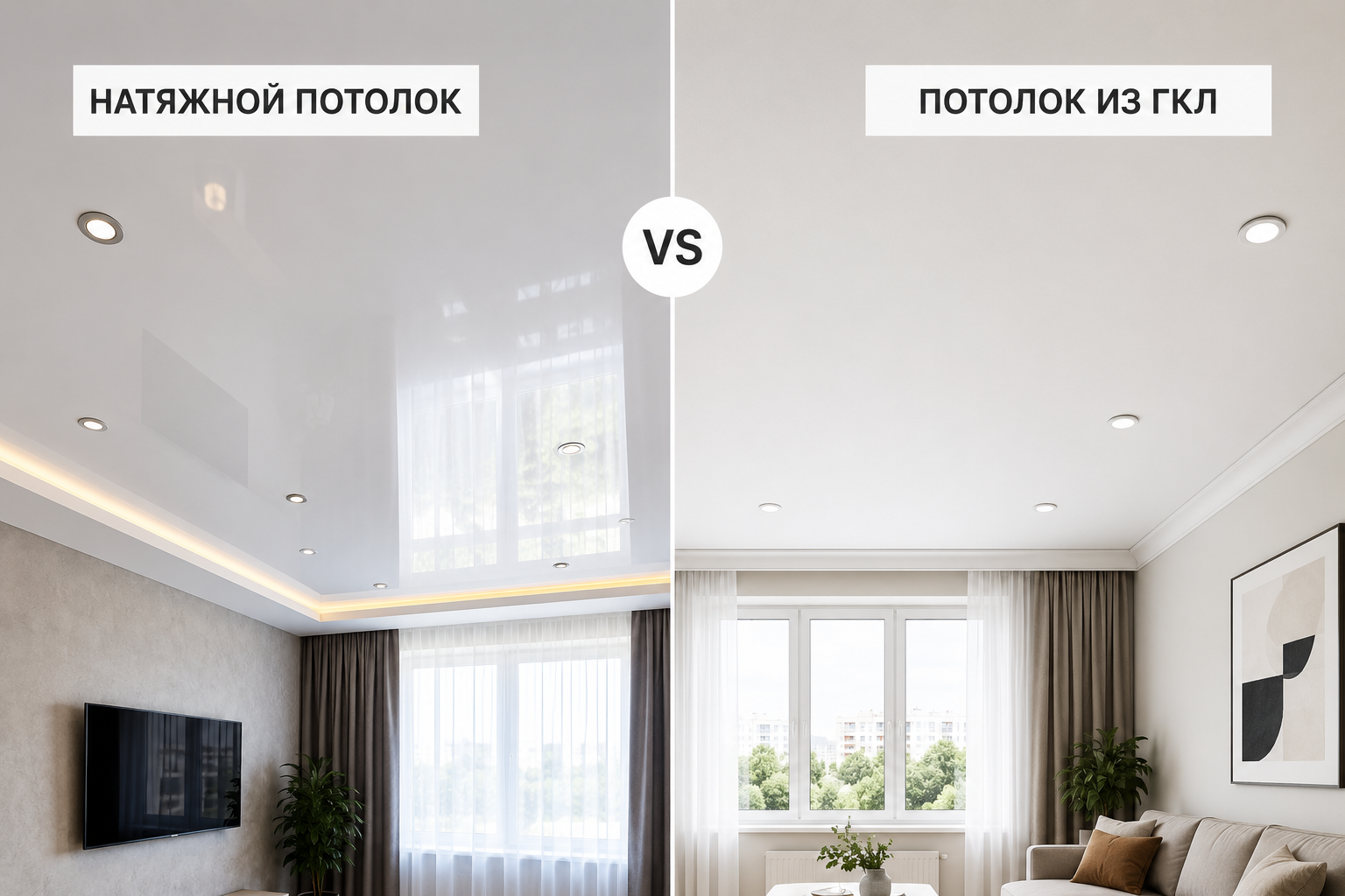 Натяжные потолки или гипсокартон